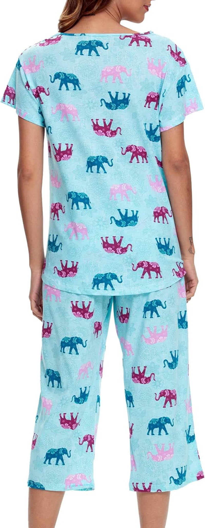 Womens Pajama Sets Cotton Pj Set Short Sleeve Top with Capri Pants Sleepwear 2 Piece Lounge Set