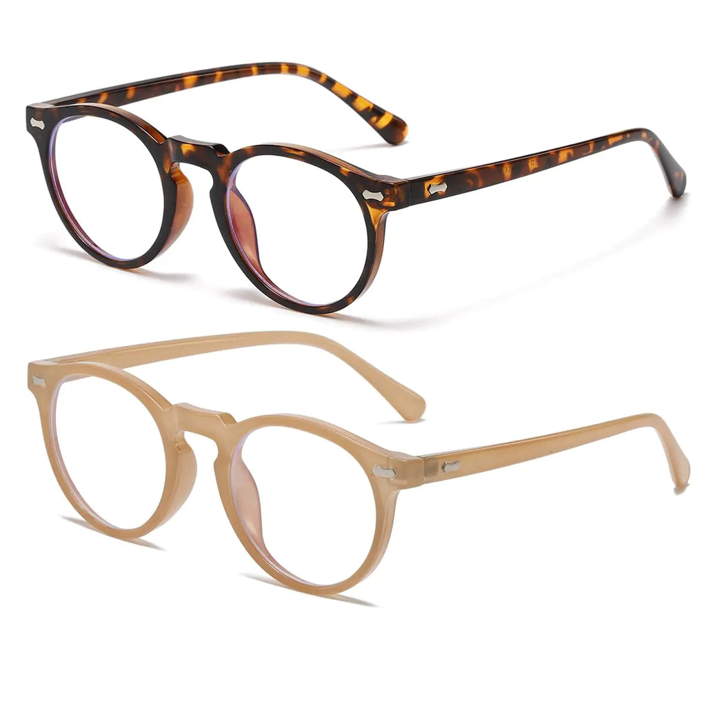 JOVAKIT Round Blue Light Glasses for Women Men Fashion Retro Circle Frame Computer Eyeglasses Anti Eyestrain (Brown Tortoise+Amber)