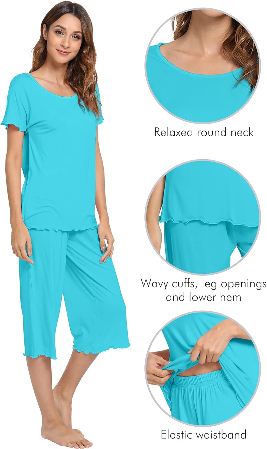 Bamboo Viscose Pajamas for Women Soft Capri Pants Pajama Sets plus Size Sleepwear Pjs Loungewear S-4X