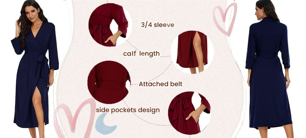 Women Kimono Robes Long Knit Bathrobe Lightweight Soft Knit Sleepwear Ladies Loungewear Spa Bathrobe