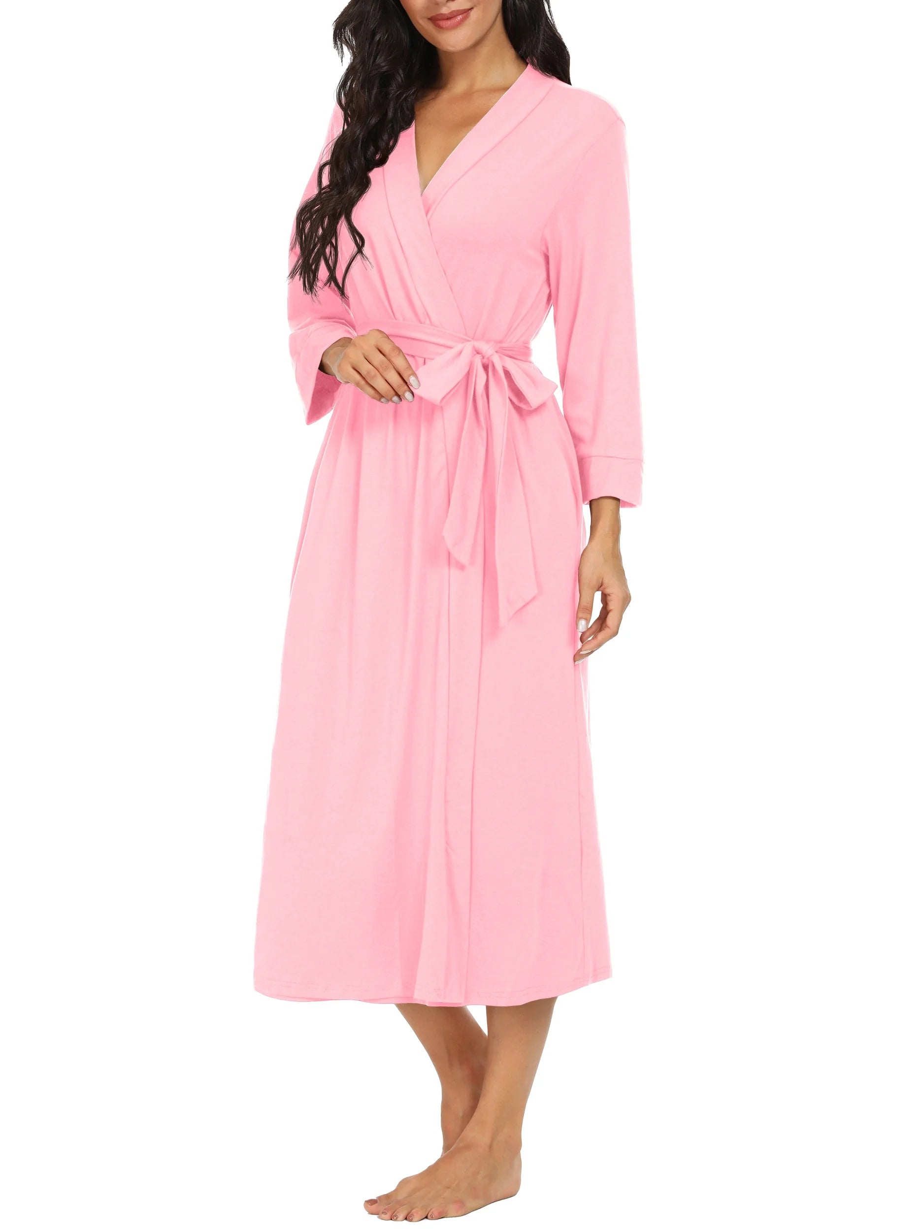 Women Kimono Robes Long Knit Bathrobe Lightweight Soft Knit Sleepwear Ladies Loungewear Spa Bathrobe