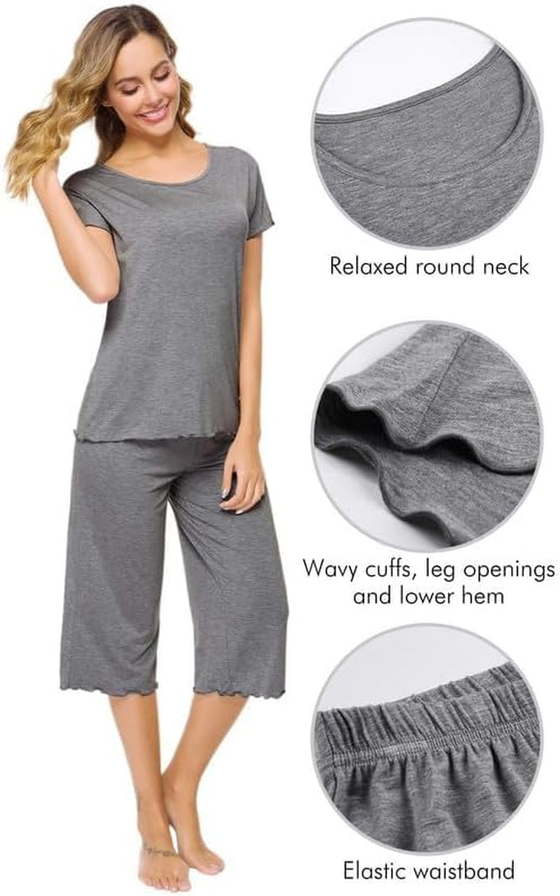 Bamboo Viscose Pajamas for Women Soft Capri Pants Pajama Sets plus Size Sleepwear Pjs Loungewear S-4X