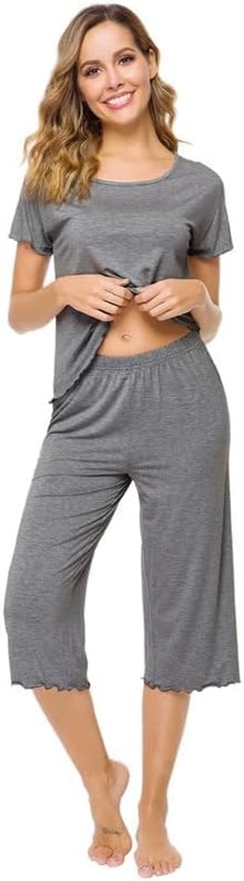 Bamboo Viscose Pajamas for Women Soft Capri Pants Pajama Sets plus Size Sleepwear Pjs Loungewear S-4X