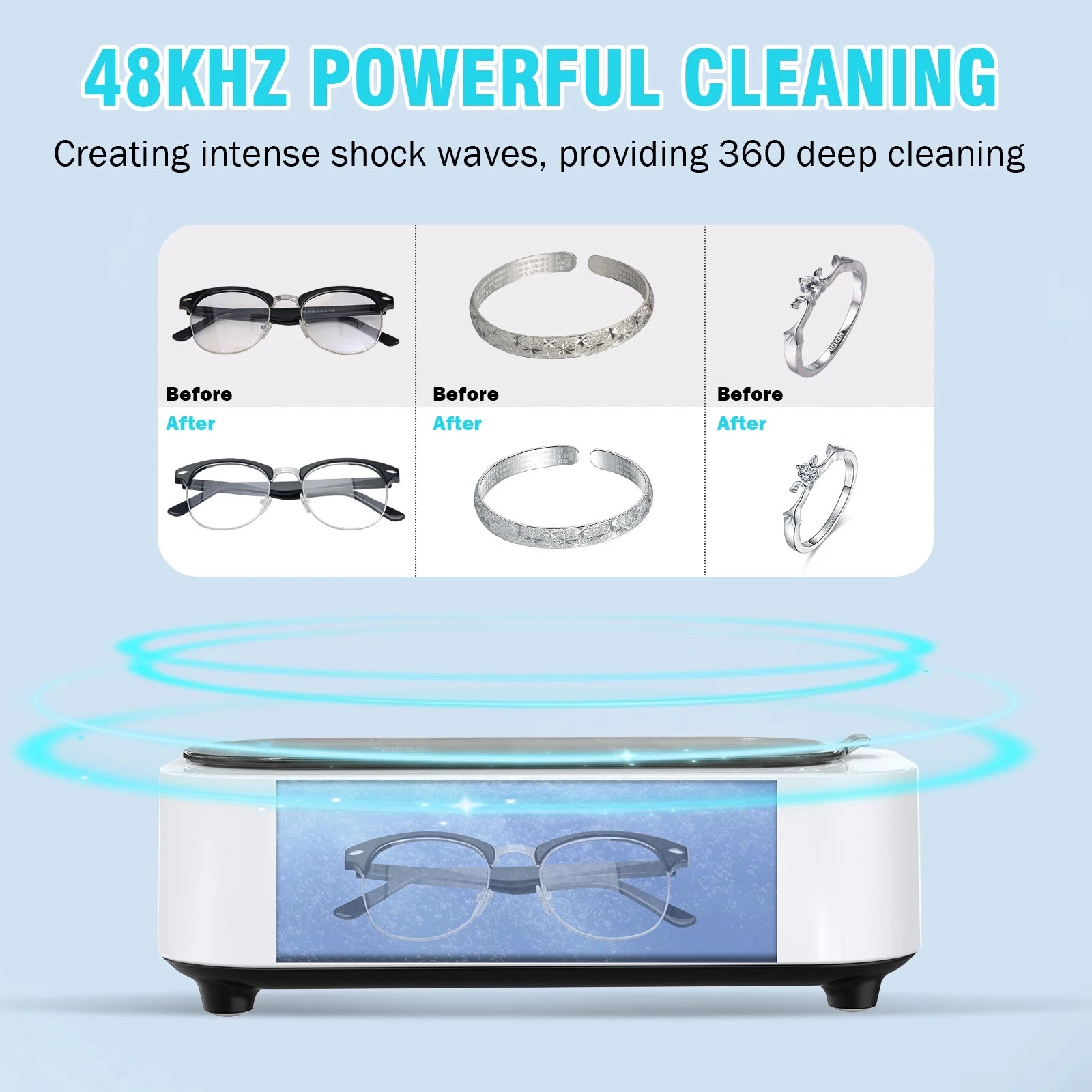 Ultrasonic Jewelry Cleaner, 12Oz 48Khz Ultrasonic Cleaner for Rings, Glasses, Jewelry
