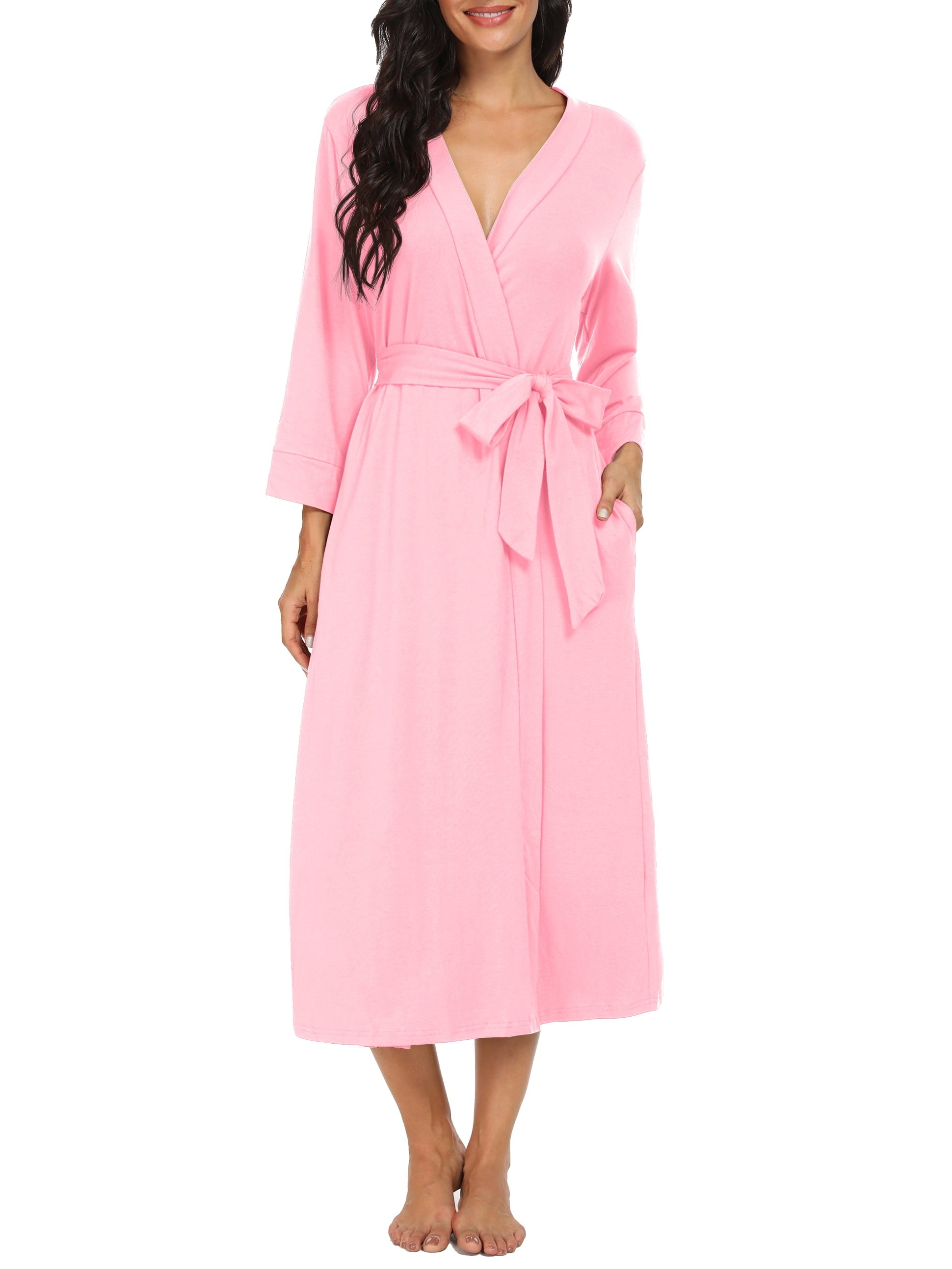 Women Kimono Robes Long Knit Bathrobe Lightweight Soft Knit Sleepwear Ladies Loungewear Spa Bathrobe