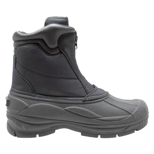 Mens Black Nylon Zipper Winter Leather Boots