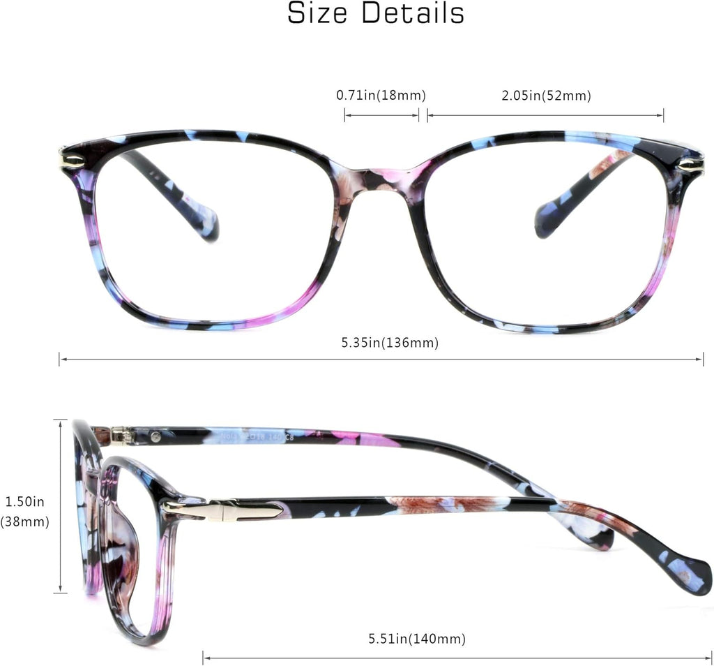 Blue Light Blocking Glasses for Women, anti Eyestrain, Computer Reading, TV Glasses, Stylish Square Frame, anti Glare(No Magnification)