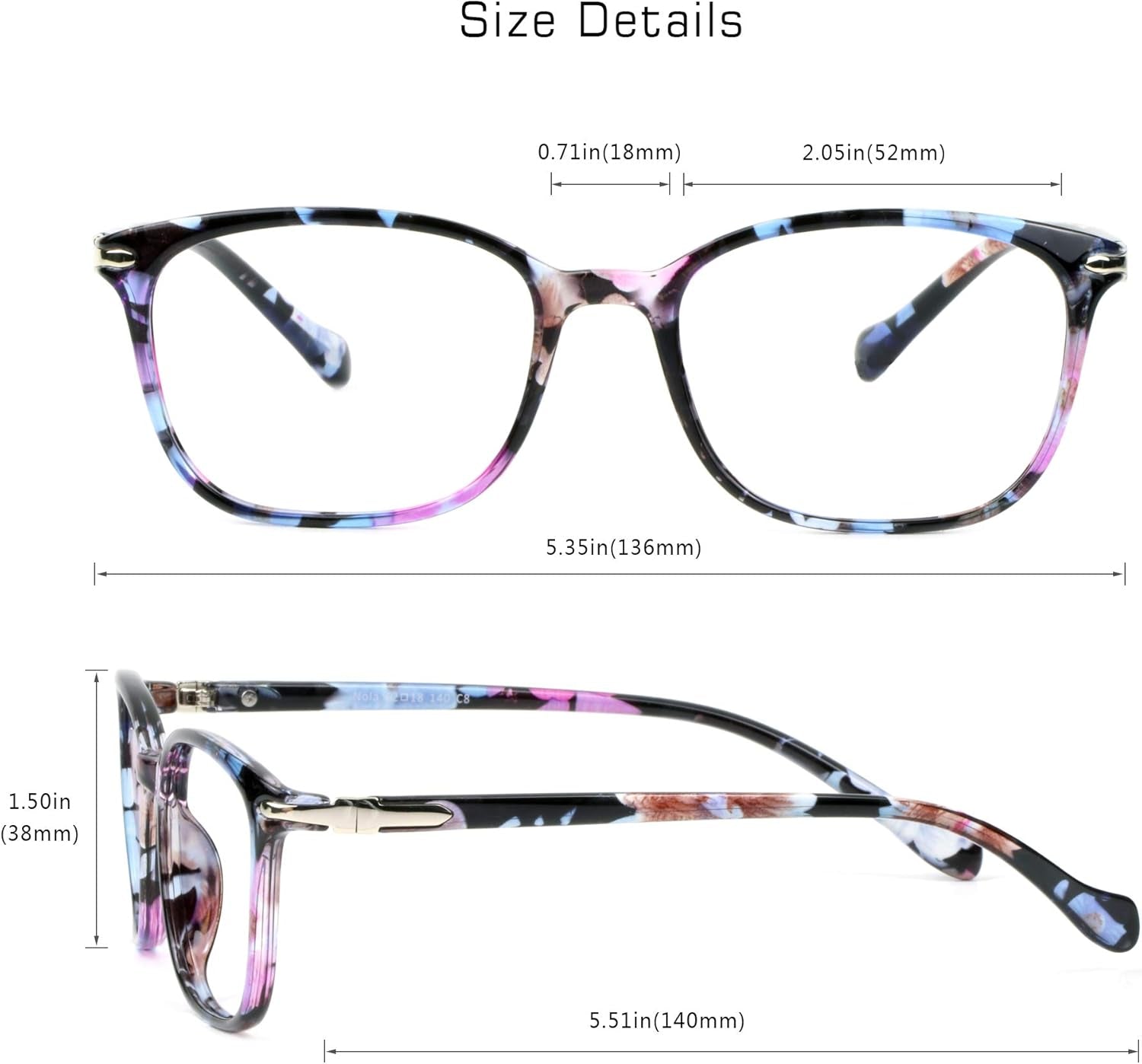 Blue Light Blocking Glasses for Women, anti Eyestrain, Computer Reading, TV Glasses, Stylish Square Frame, anti Glare(No Magnification)