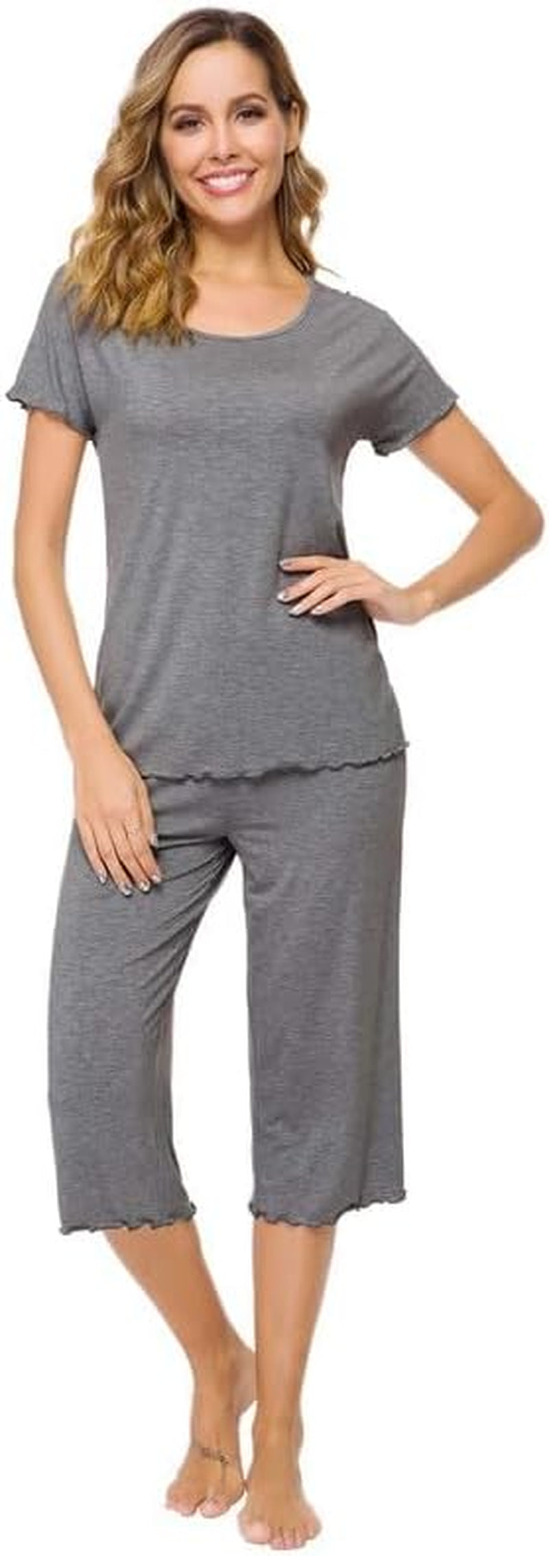 Bamboo Viscose Pajamas for Women Soft Capri Pants Pajama Sets plus Size Sleepwear Pjs Loungewear S-4X