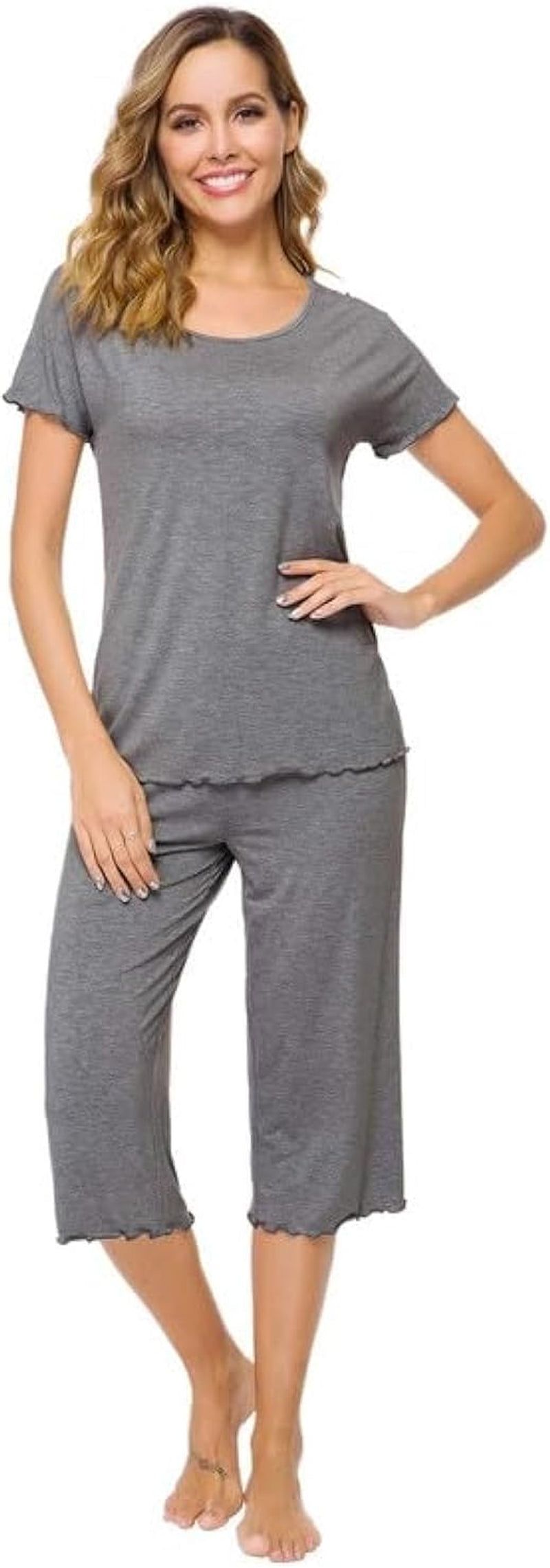 Bamboo Viscose Pajamas for Women Soft Capri Pants Pajama Sets plus Size Sleepwear Pjs Loungewear S-4X
