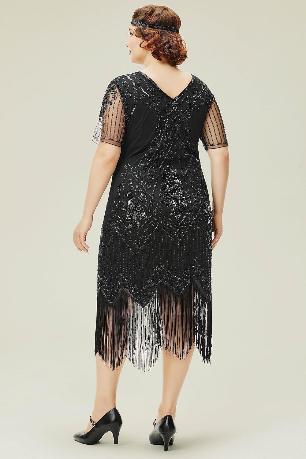 1920S Art Deco Fringed Sequin Dress Roaring 20S Flapper Fancy Dress