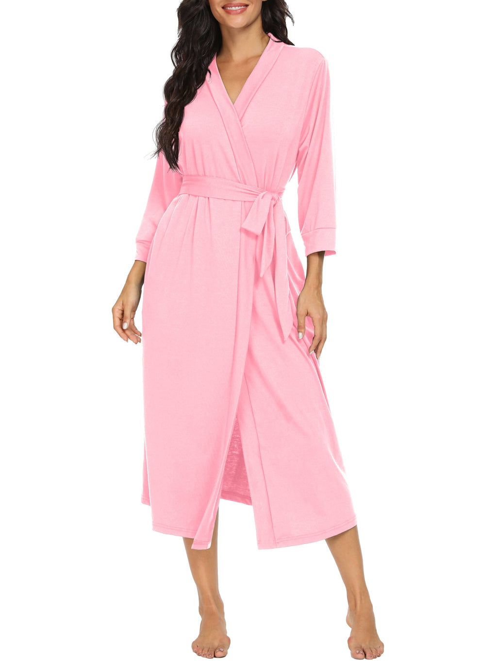 Women Kimono Robes Long Knit Bathrobe Lightweight Soft Knit Sleepwear Ladies Loungewear Spa Bathrobe