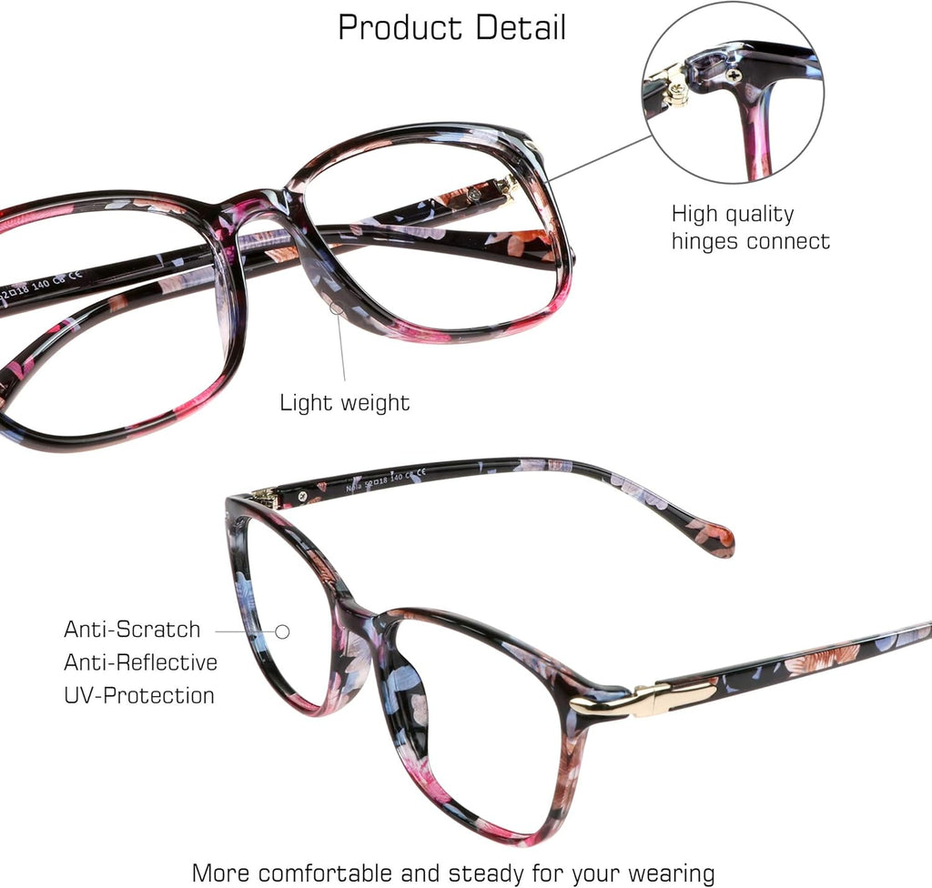 Blue Light Blocking Glasses for Women, anti Eyestrain, Computer Reading, TV Glasses, Stylish Square Frame, anti Glare(No Magnification)