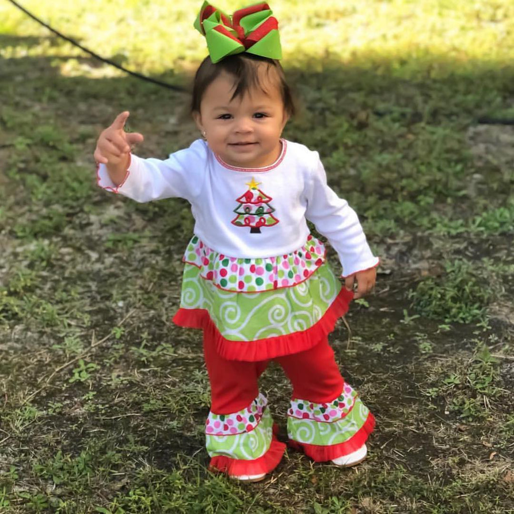 AnnLoren Girls Boutique Polka Dot & Swirl Christmas Tree Clothing Set