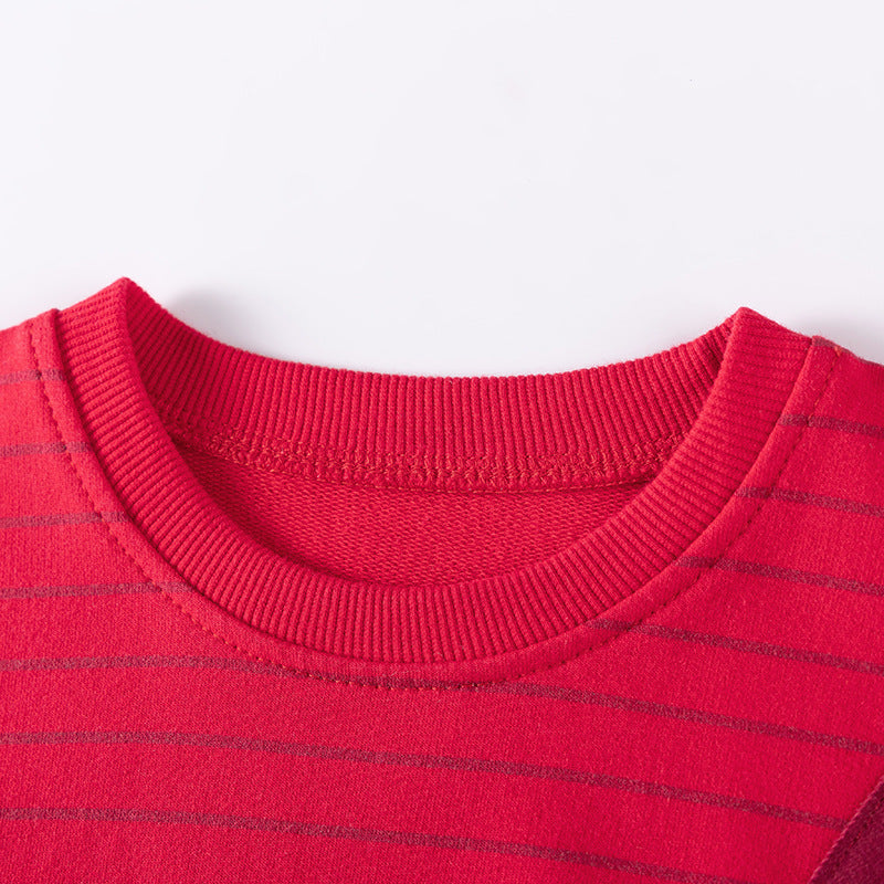 Spring and Autumn Girls Striped and Christmas Cartoon Pattern Long Sleeves Sweatshirt and Pants Clothing Set