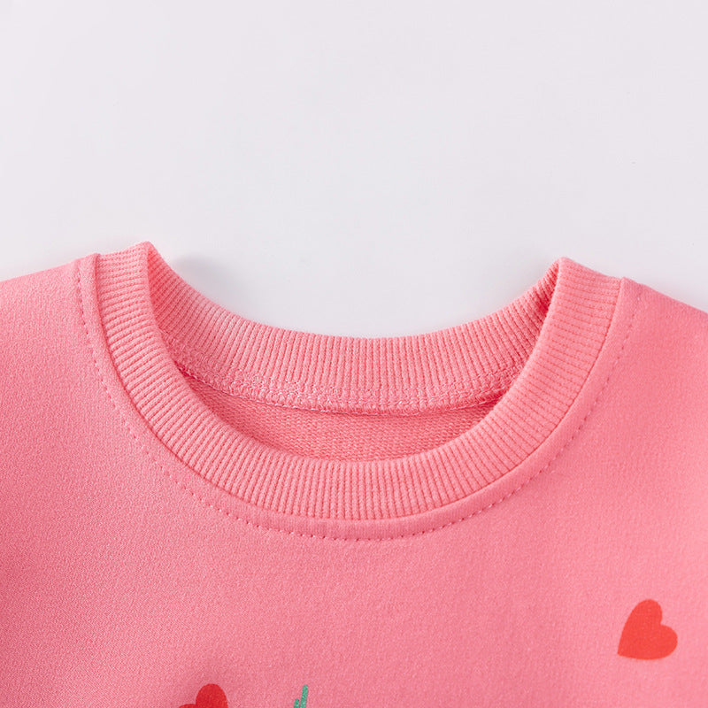 Spring and Autumn Girls Hearts and Christmas Tree Pattern Long Sleeves Sweatshirt and Pants Clothing Set