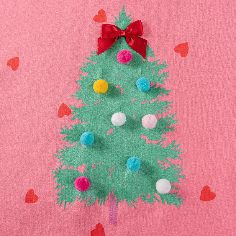 Spring and Autumn Girls Hearts and Christmas Tree Pattern Long Sleeves Sweatshirt and Pants Clothing Set