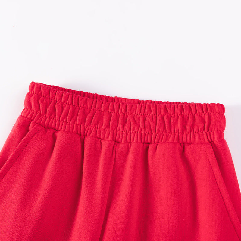 Spring and Autumn Boys Christmas Cartoon Pattern Long Sleeves Color Patchwork Sweatshirt and Pants Clothing Set