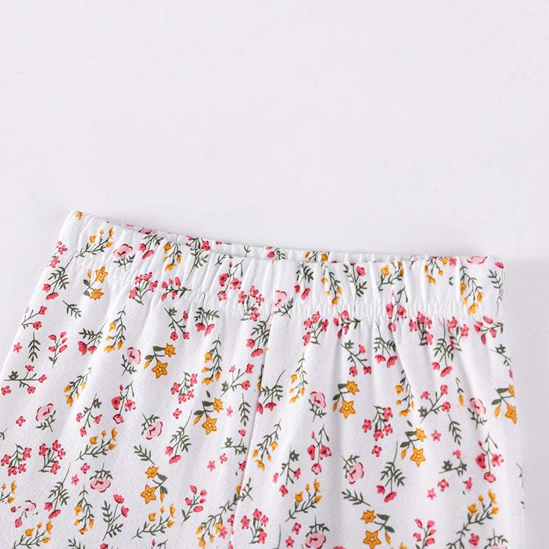 Spring and Autumn Girls Animals Cartoon Pattern Long Sleeves Sweatshirt and Floral Pants Christmas Clothing Set