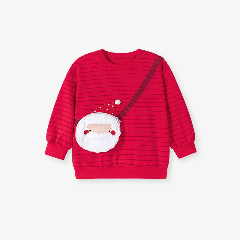 Spring and Autumn Girls Striped and Christmas Cartoon Pattern Long Sleeves Sweatshirt and Pants Clothing Set