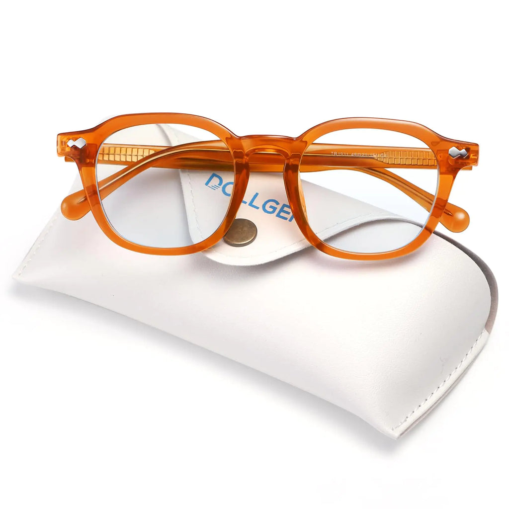 Dollger Blue light Glasses for Women Men Non-prescription clear Square Frame Computer Screen Blue light Blocking Eyeglasses Clear Tea-orange